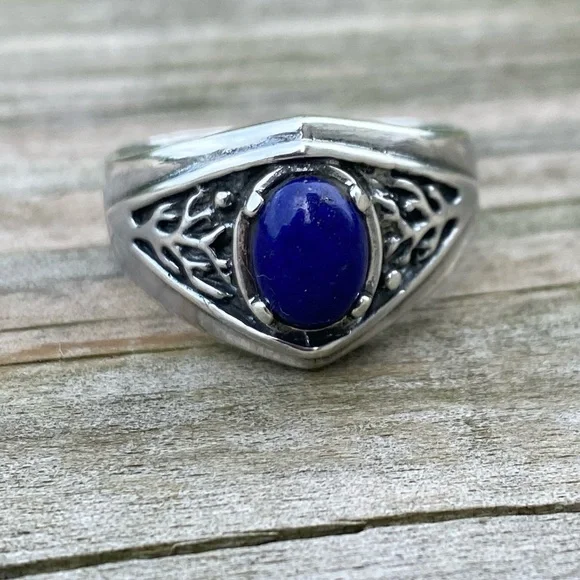 Celtic Tree of life ring .925 Sterling Silver w/ genuine Lapis Lazuli USA - Picture 7 of 16